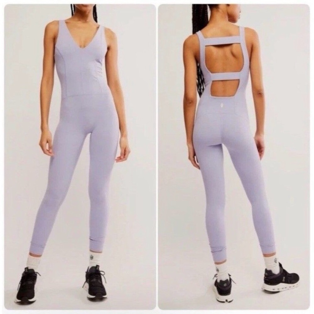 Free People Lavender Open-Back Jumpsuit Leggings